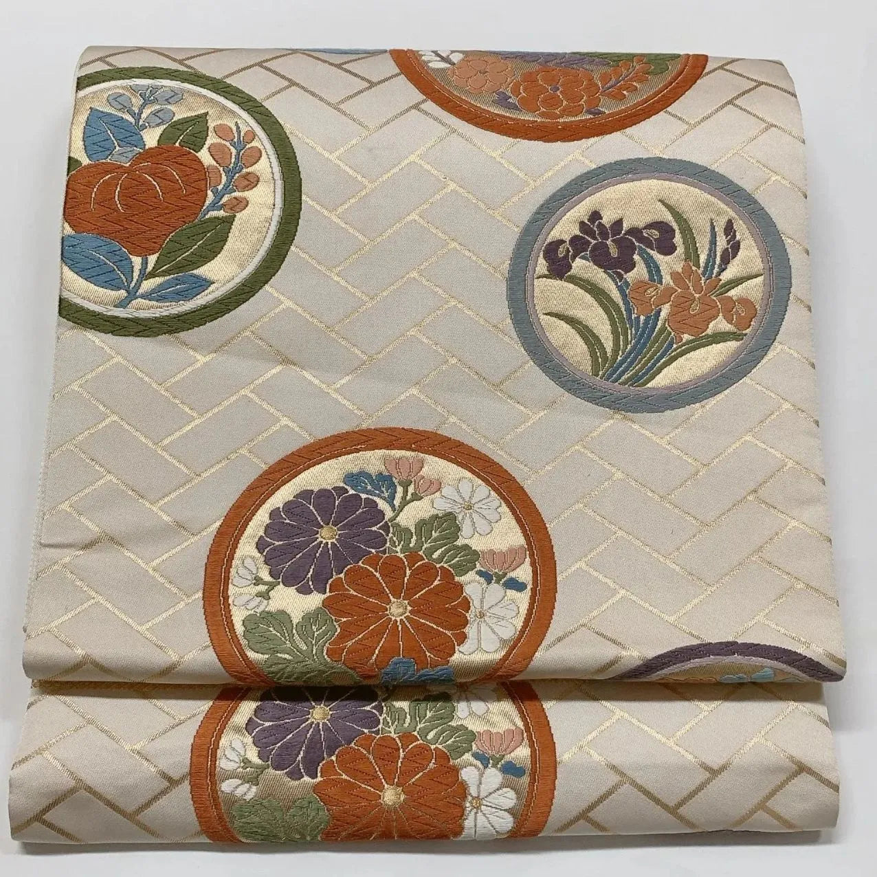 6571# Japanese Vintage Fukuro Obi Belt Kimono Fabric Silk Traditional Embroidery