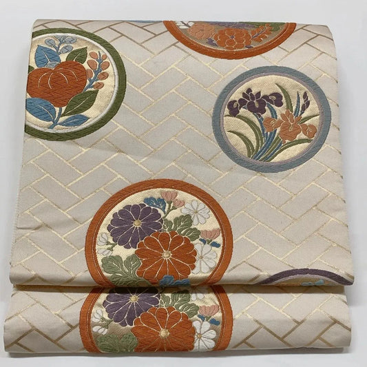 6571# Japanese Vintage Fukuro Obi Belt Kimono Fabric Silk Traditional Embroidery