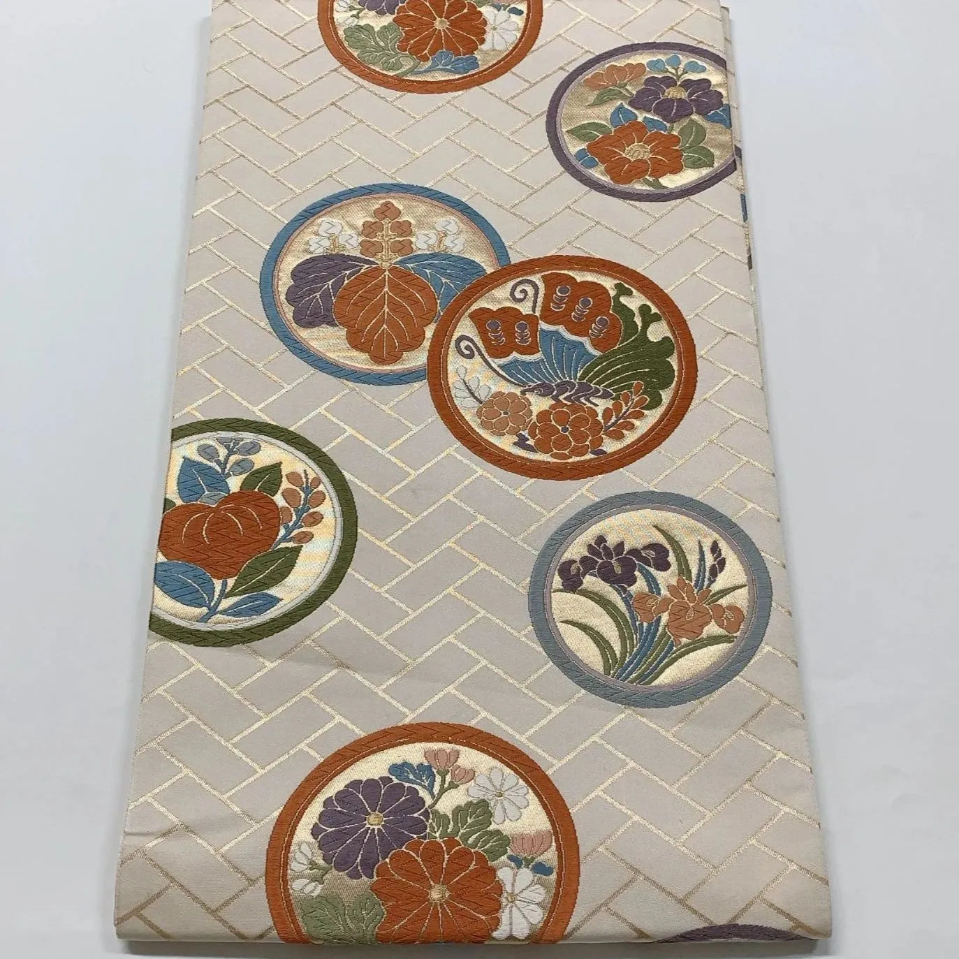 6571# Japanese Vintage Fukuro Obi Belt Kimono Fabric Silk Traditional Embroidery