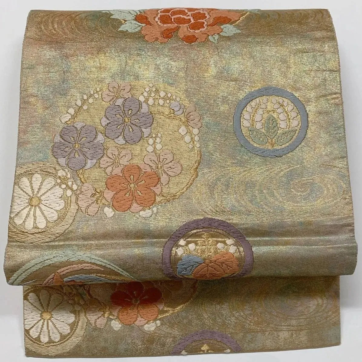 6572# Japanese Vintage Fukuro Obi Belt Kimono Fabric Silk Traditional Embroidery