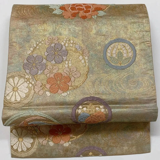 6572# Japanese Vintage Fukuro Obi Belt Kimono Fabric Silk Traditional Embroidery