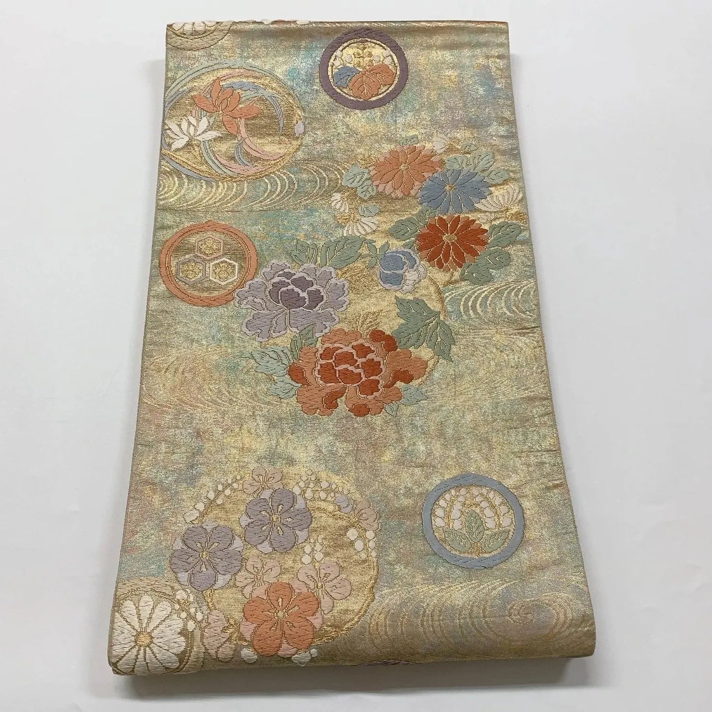 6572# Japanese Vintage Fukuro Obi Belt Kimono Fabric Silk Traditional Embroidery