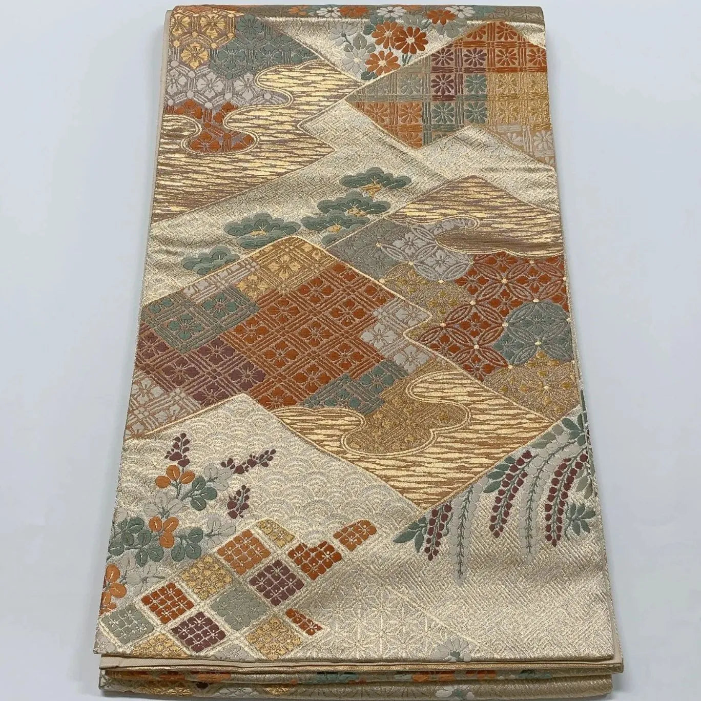 6573# Japanese Vintage Fukuro Obi Belt Kimono Fabric Silk Traditional Gold