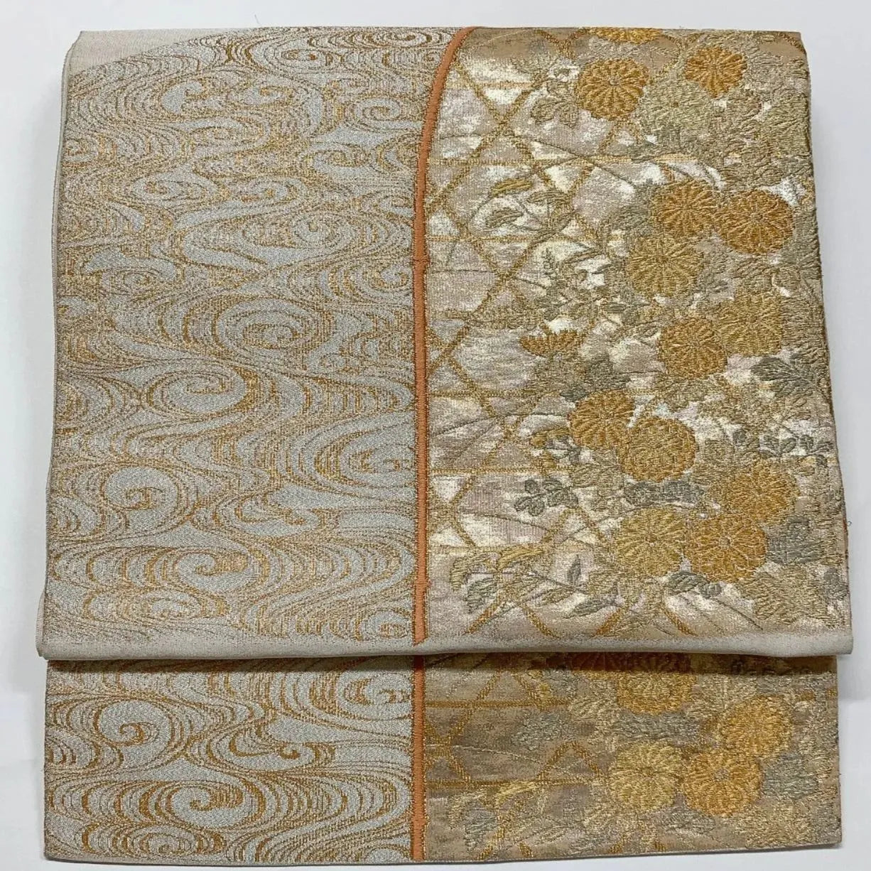 6574# Japanese Vintage Fukuro Obi Belt Kimono Fabric Silk Traditional