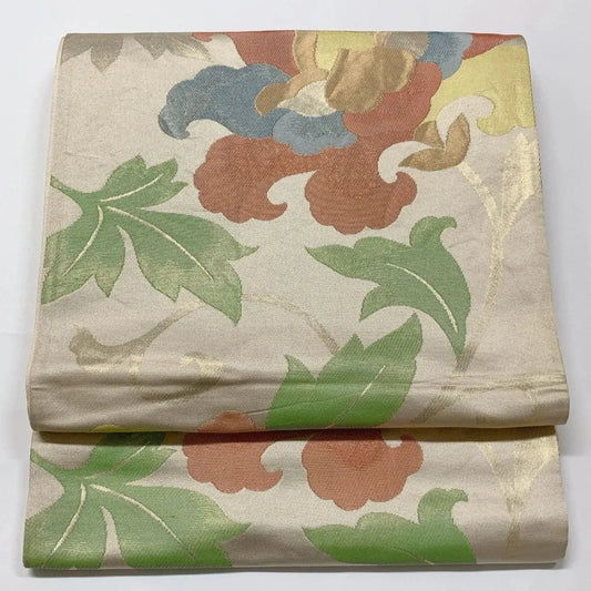 6576# Japanese Vintage Fukuro Obi Belt Kimono Fabric Silk Traditional Gold