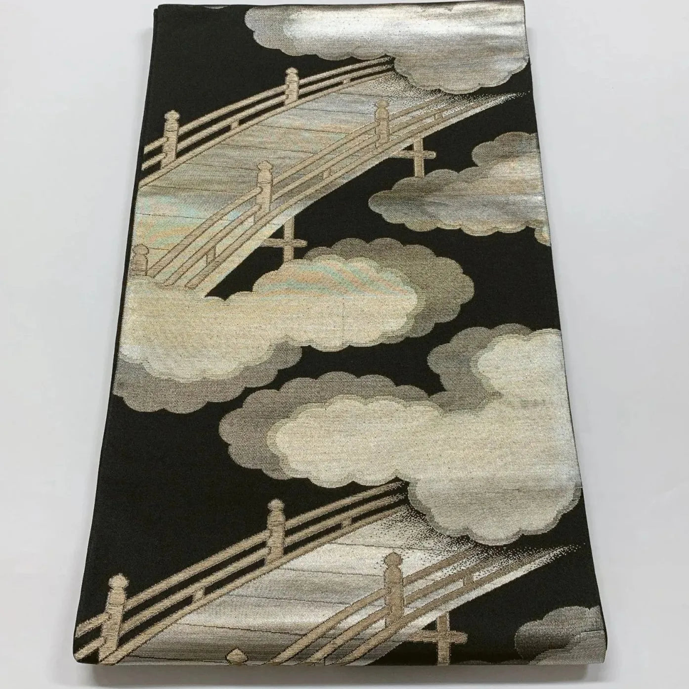 6578# Japanese Vintage Fukuro Obi Belt Kimono Fabric Silk Traditional Black