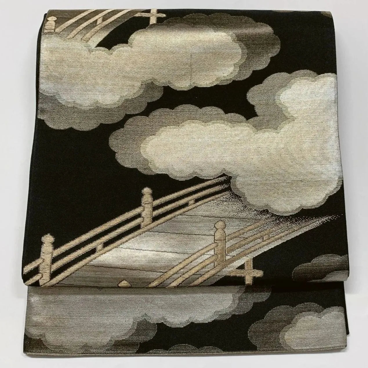 6578# Japanese Vintage Fukuro Obi Belt Kimono Fabric Silk Traditional Black