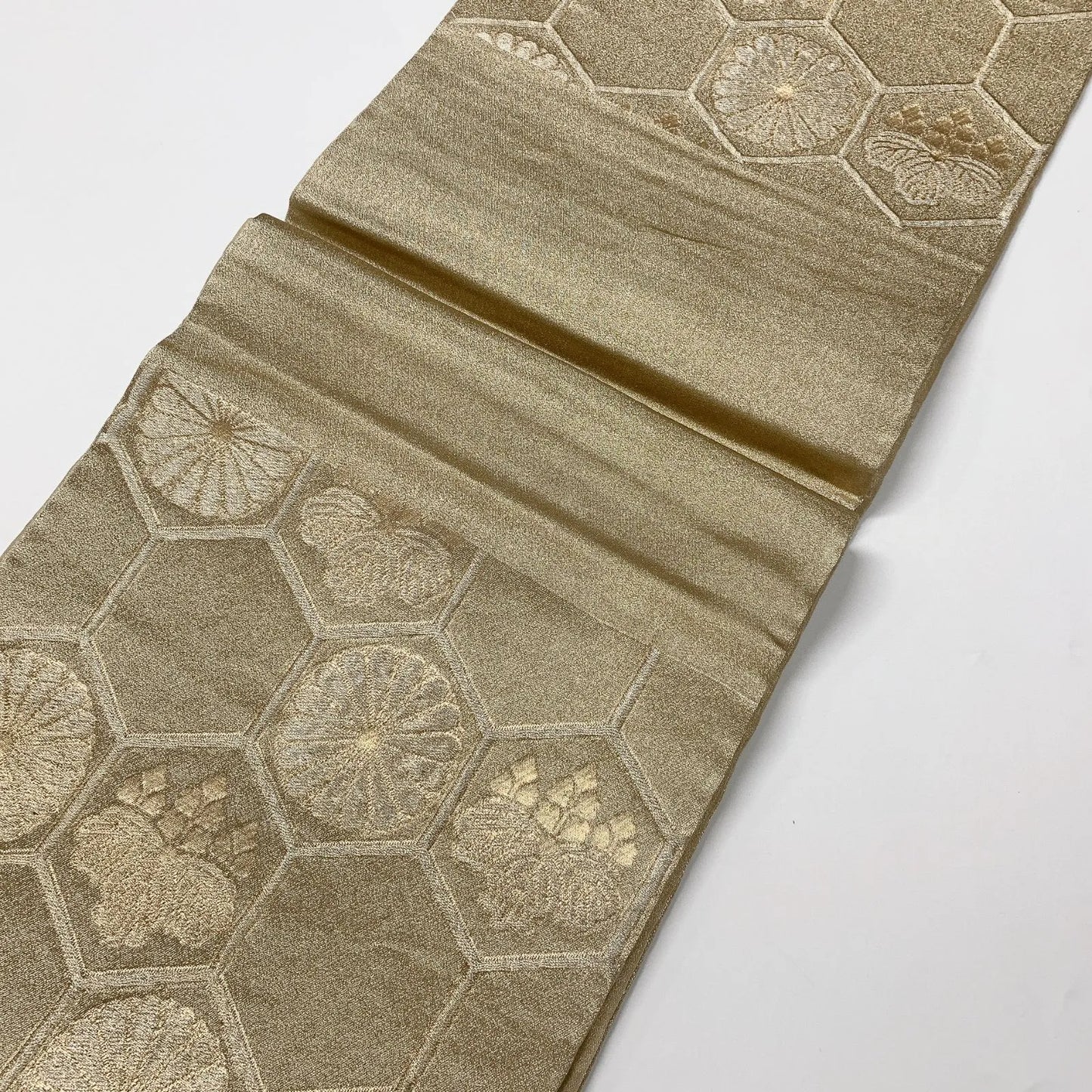 6583# Japanese Vintage Fukuro Obi Belt Kimono Fabric Silk Traditional Gold