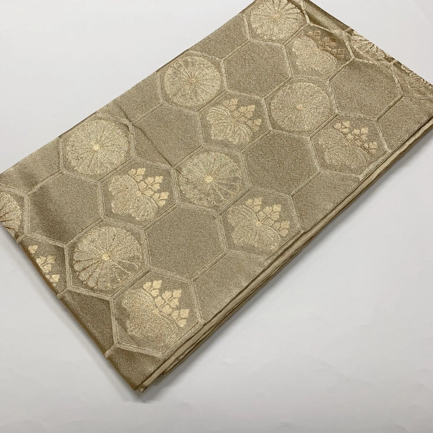 6583# Japanese Vintage Fukuro Obi Belt Kimono Fabric Silk Traditional Gold