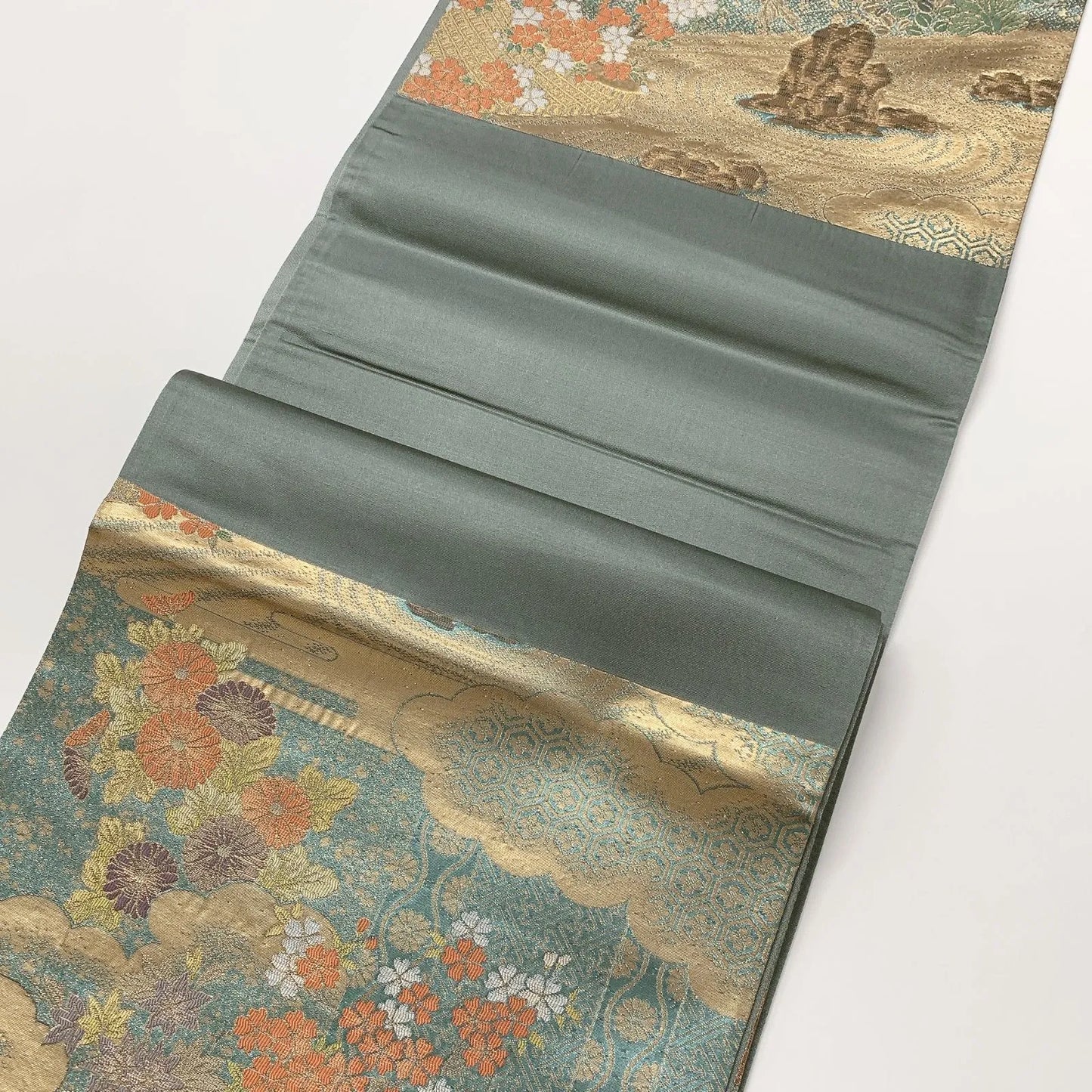 6587# Japanese Vintage Fukuro Obi Belt Kimono Fabric Silk Traditional