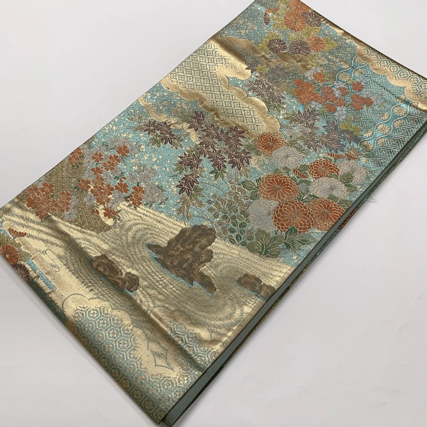 6587# Japanese Vintage Fukuro Obi Belt Kimono Fabric Silk Traditional