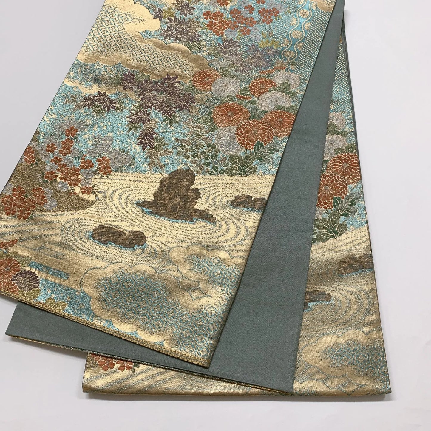 6587# Japanese Vintage Fukuro Obi Belt Kimono Fabric Silk Traditional