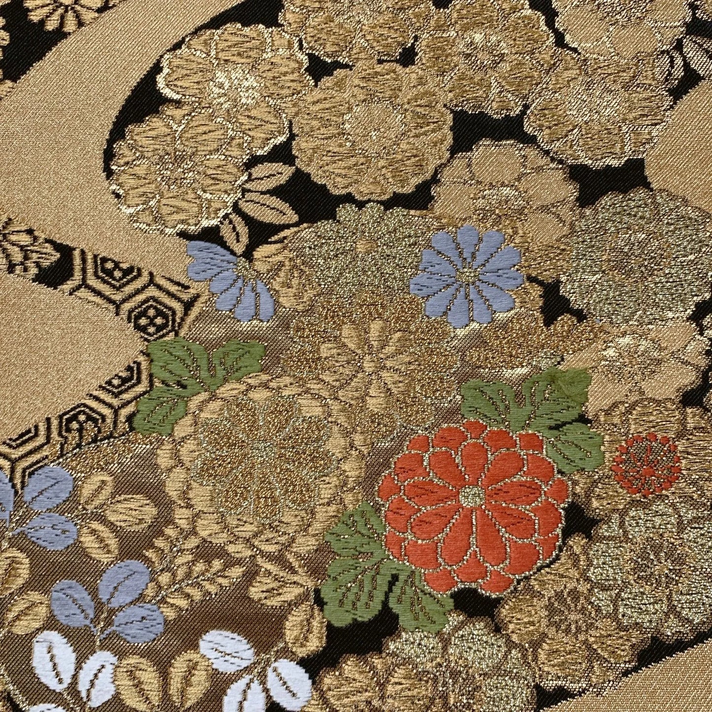 6588# Japanese Vintage Fukuro Obi Belt Kimono Fabric Silk Traditional Gold