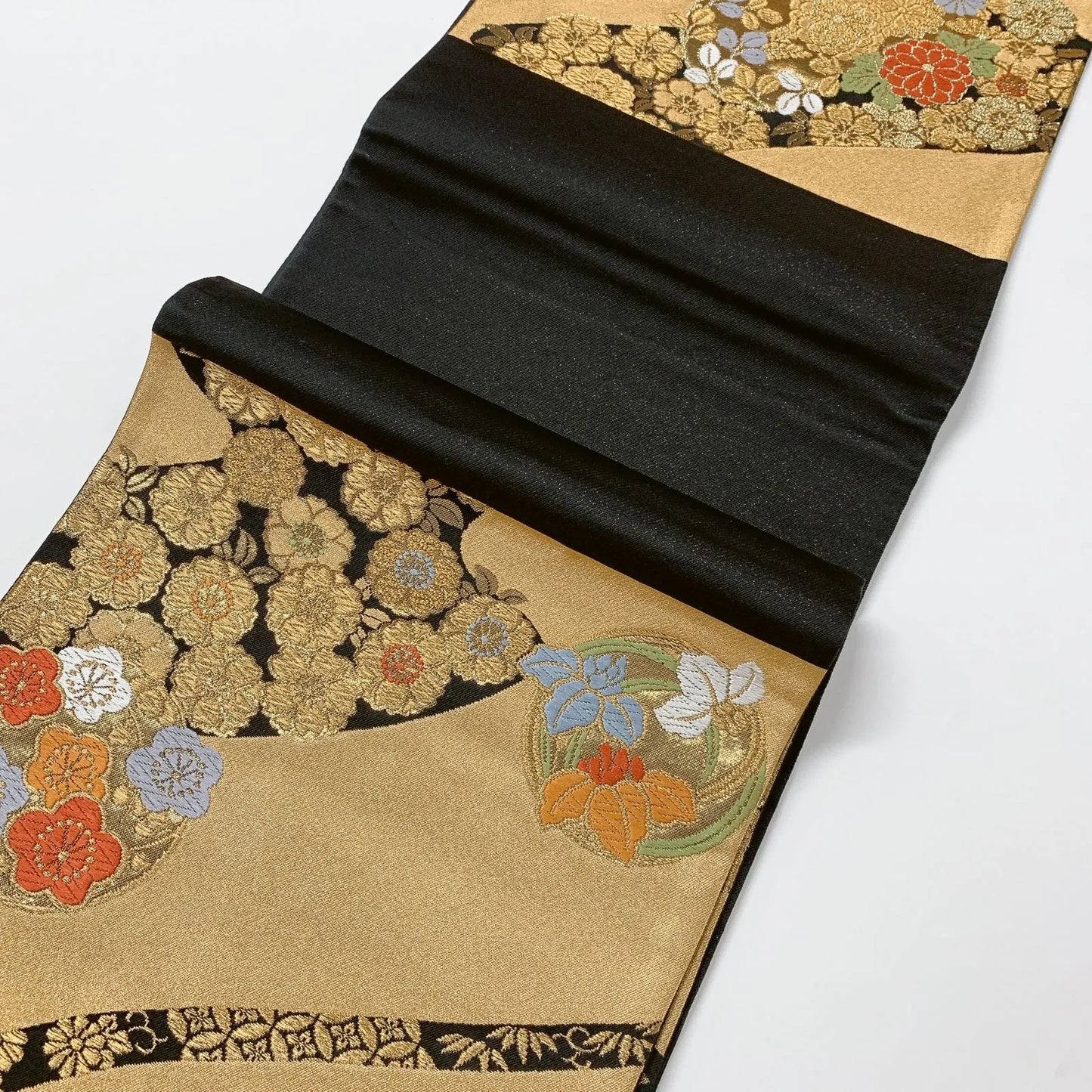 6588# Japanese Vintage Fukuro Obi Belt Kimono Fabric Silk Traditional Gold