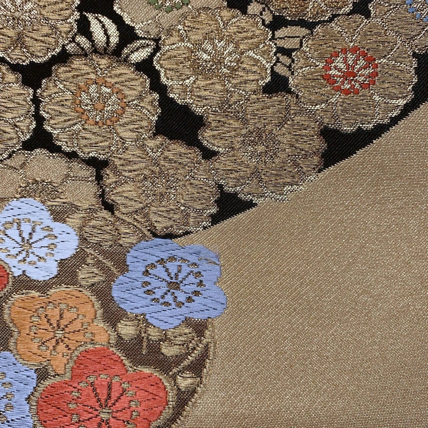 6588# Japanese Vintage Fukuro Obi Belt Kimono Fabric Silk Traditional Gold