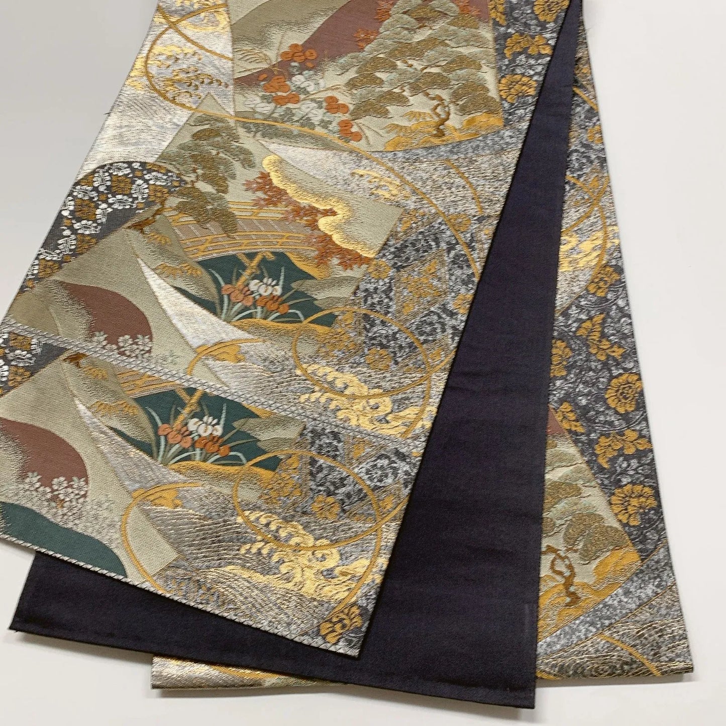 6589# Japanese Vintage Fukuro Obi Belt Kimono Fabric Silk Traditional