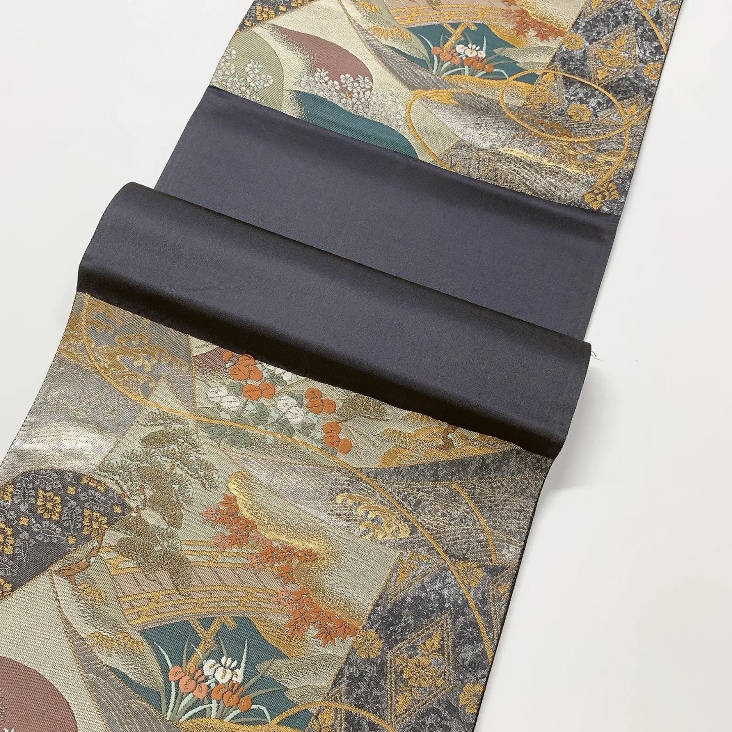 6589# Japanese Vintage Fukuro Obi Belt Kimono Fabric Silk Traditional