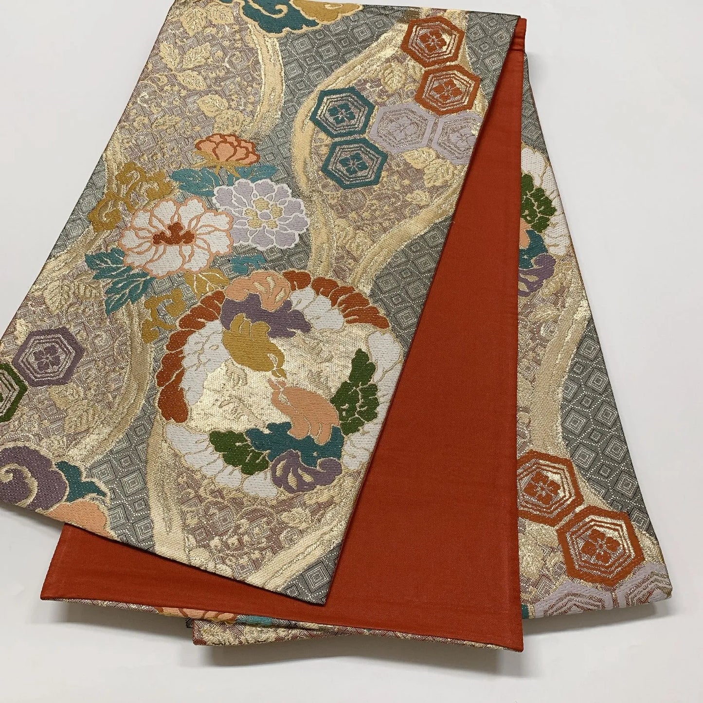 6590# Japanese Vintage Fukuro Obi Belt Kimono Fabric Silk Traditional