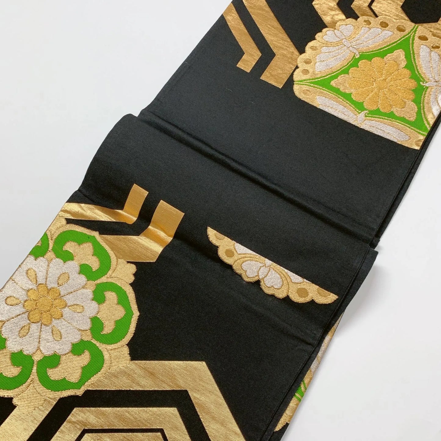 6592# Japanese Vintage Fukuro Obi Belt Kimono Fabric Silk Traditional Black　