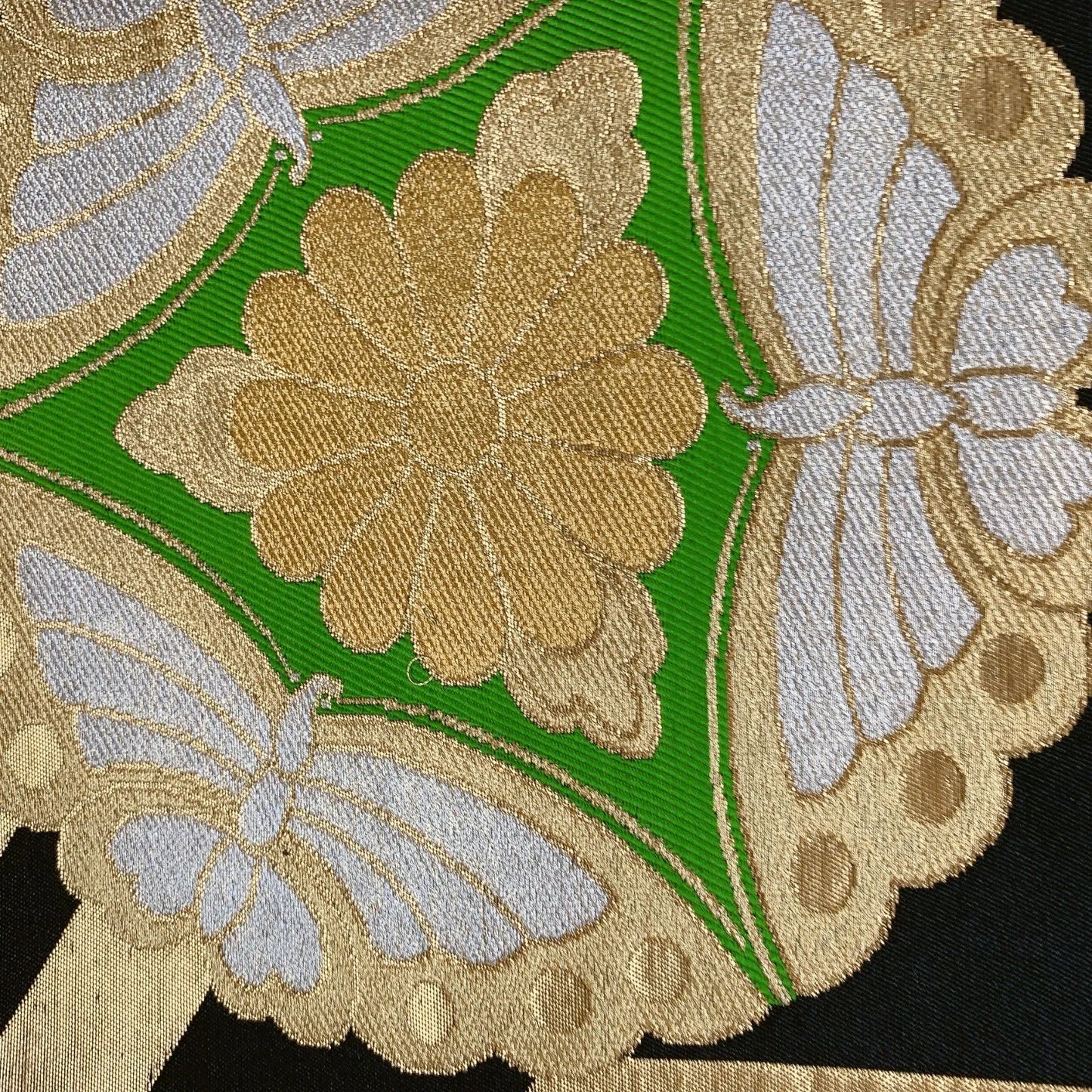 6592# Japanese Vintage Fukuro Obi Belt Kimono Fabric Silk Traditional Black　