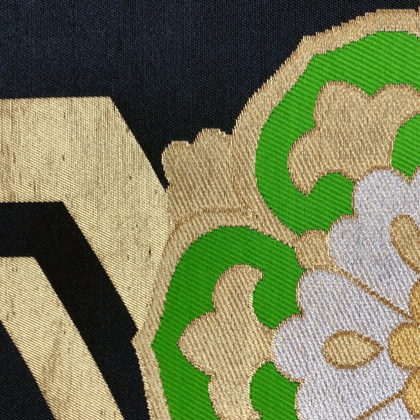 6592# Japanese Vintage Fukuro Obi Belt Kimono Fabric Silk Traditional Black　