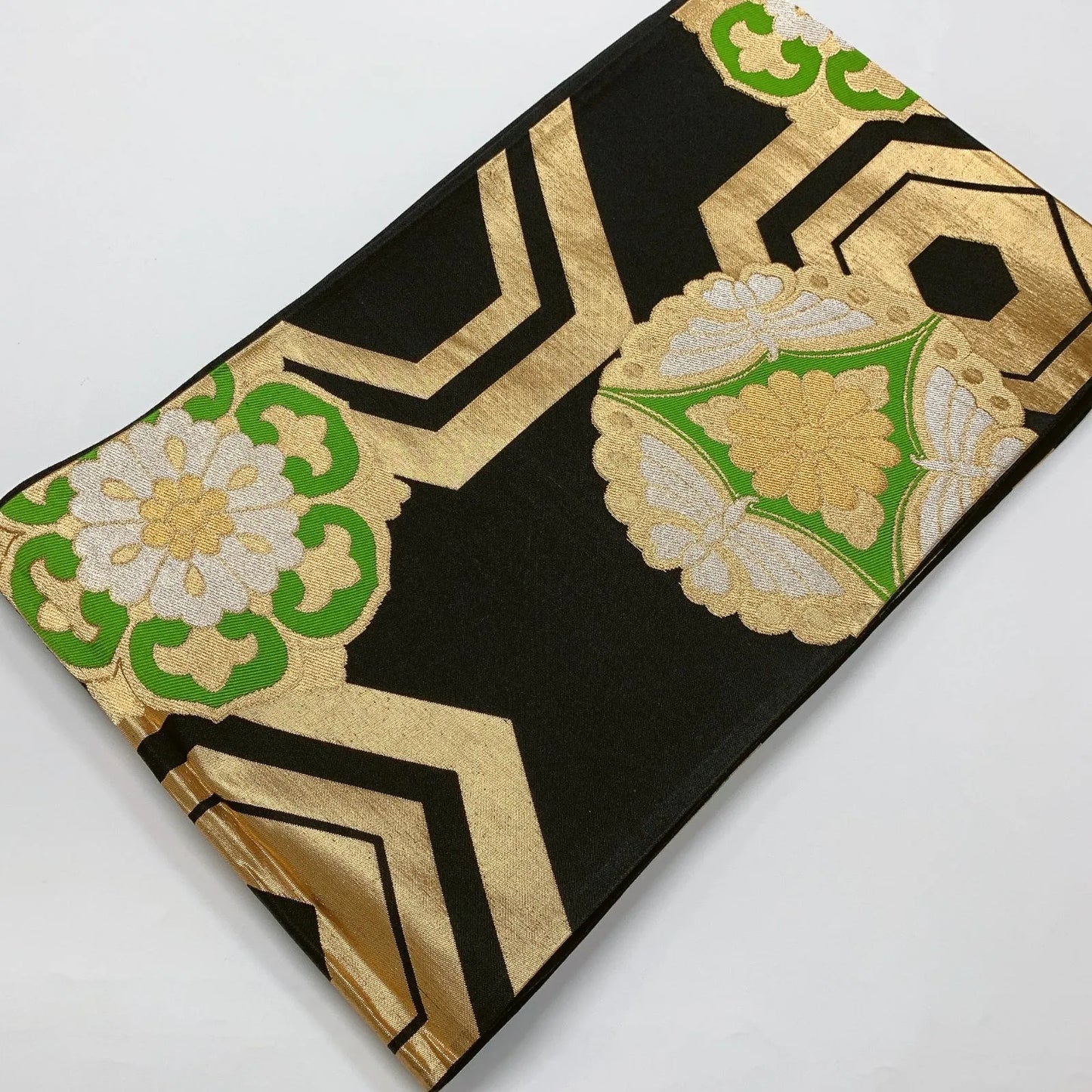 6592# Japanese Vintage Fukuro Obi Belt Kimono Fabric Silk Traditional Black　