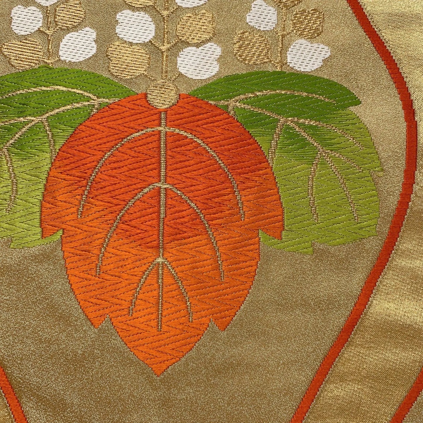 6595# Japanese Vintage Fukuro Obi Belt Kimono Fabric Silk Traditional Gold