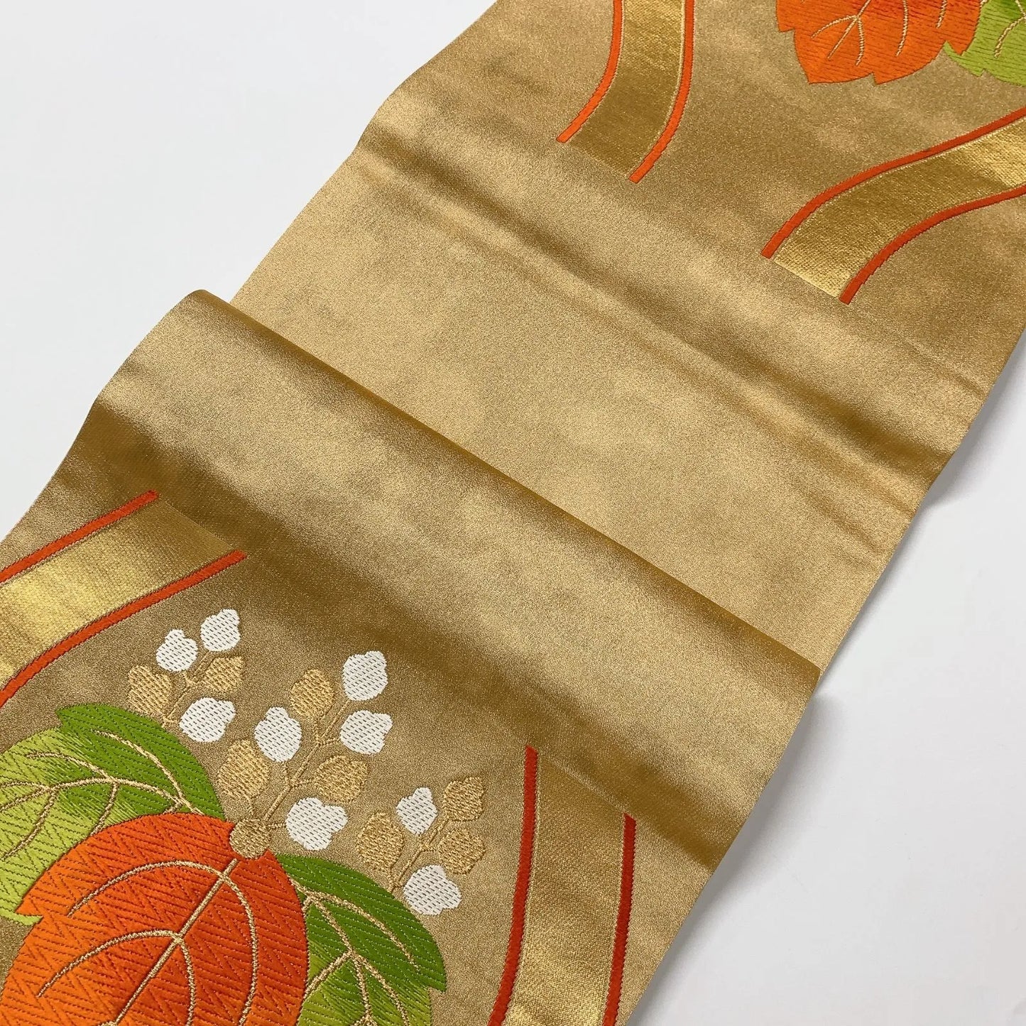 6595# Japanese Vintage Fukuro Obi Belt Kimono Fabric Silk Traditional Gold