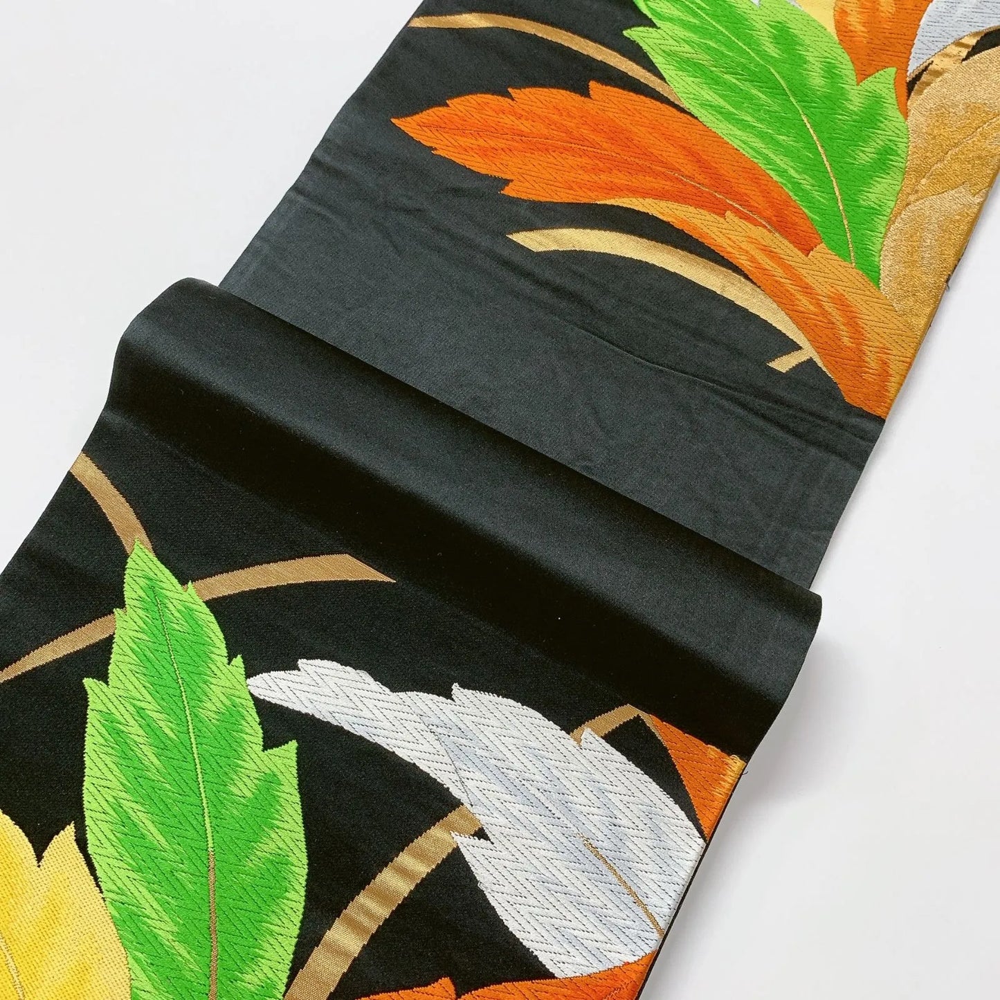 6596# Japanese Vintage Fukuro Obi Belt Kimono Fabric Silk Traditional Embroidery