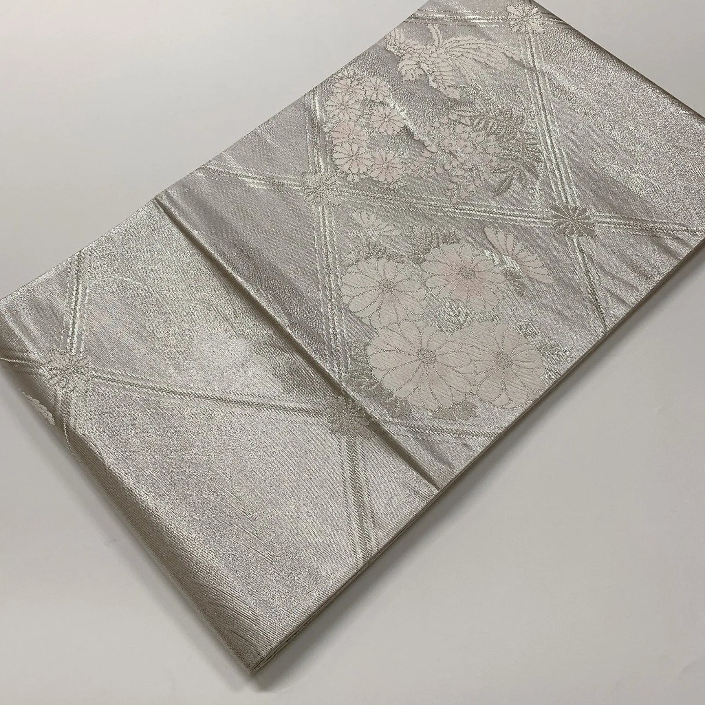 6598# Japanese Vintage Fukuro Obi Belt Kimono Fabric Silk Traditional Silver