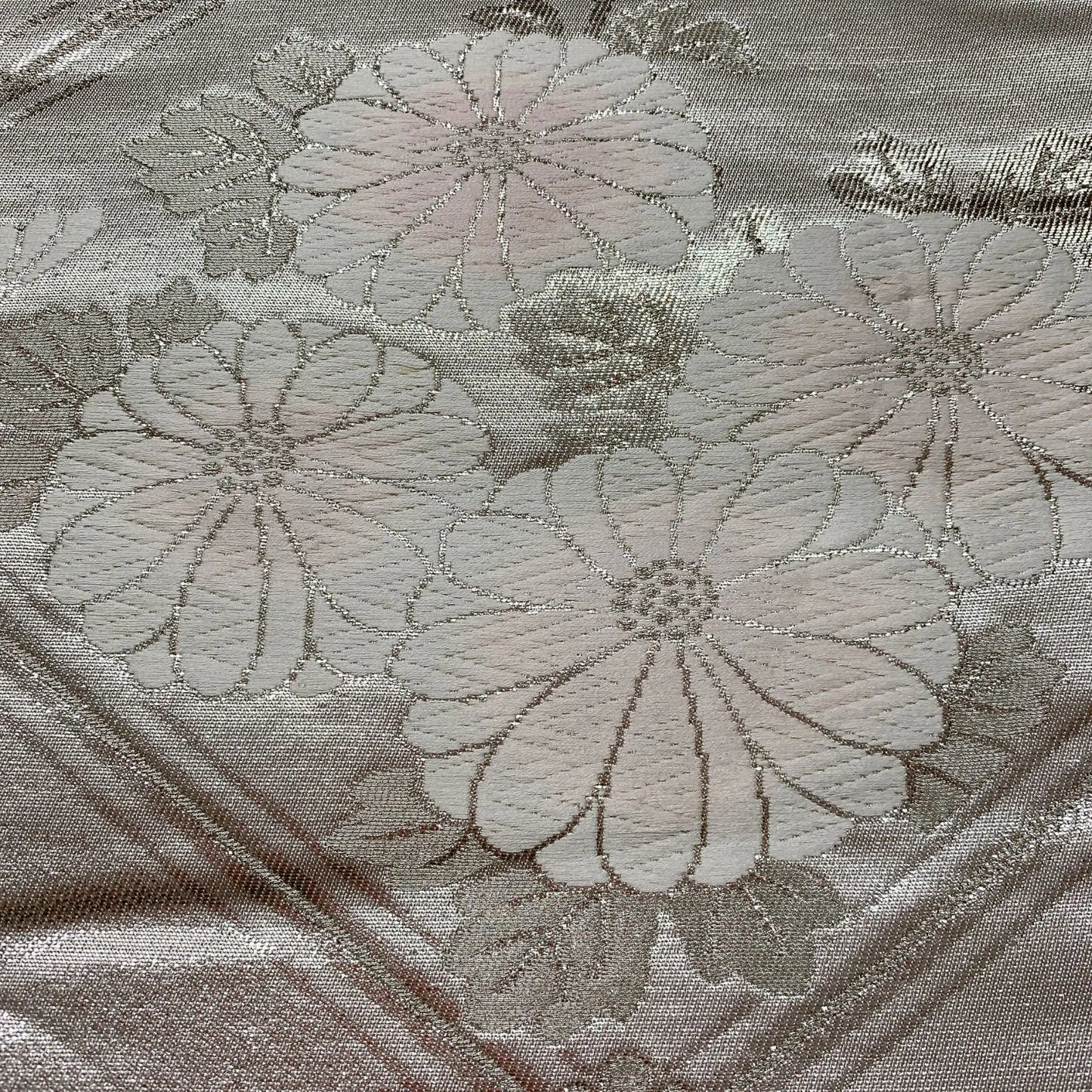 6598# Japanese Vintage Fukuro Obi Belt Kimono Fabric Silk Traditional Silver