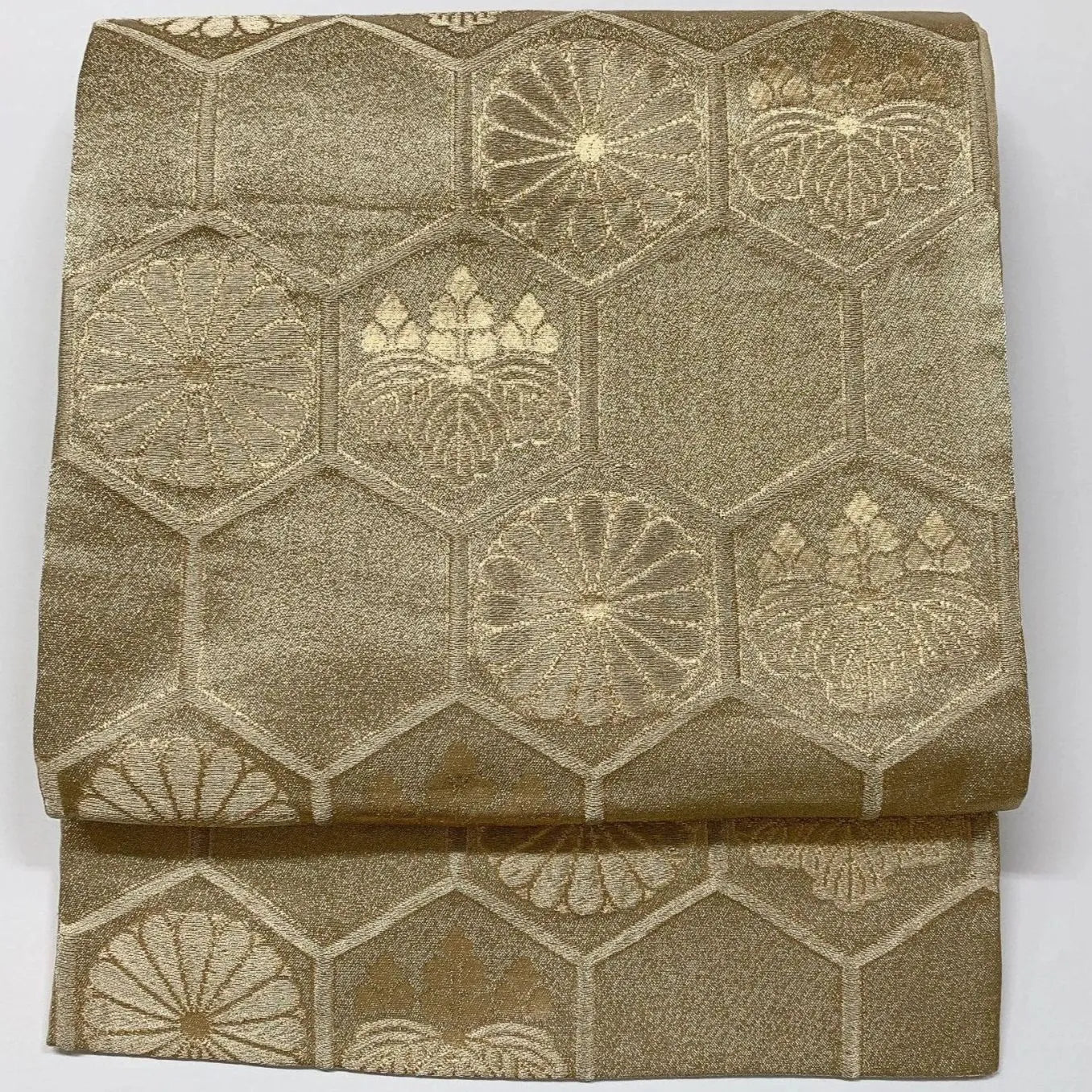 6583# Japanese Vintage Fukuro Obi Belt Kimono Fabric Silk Traditional Gold