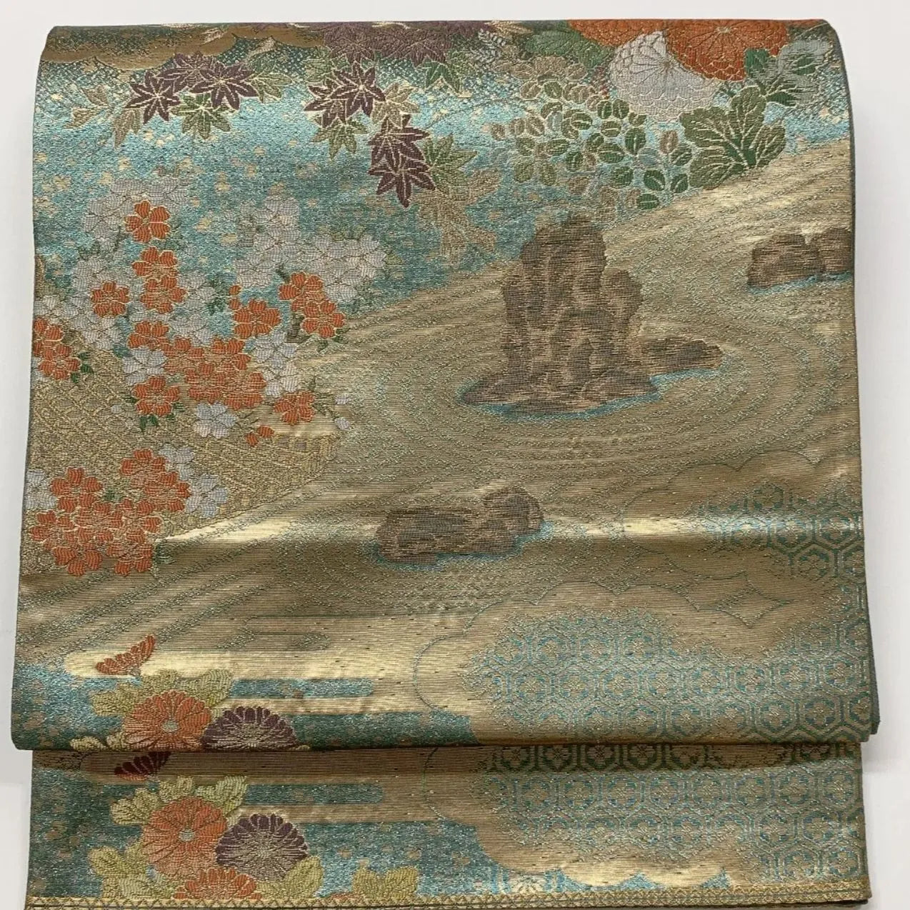 6587# Japanese Vintage Fukuro Obi Belt Kimono Fabric Silk Traditional