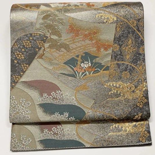 6589# Japanese Vintage Fukuro Obi Belt Kimono Fabric Silk Traditional