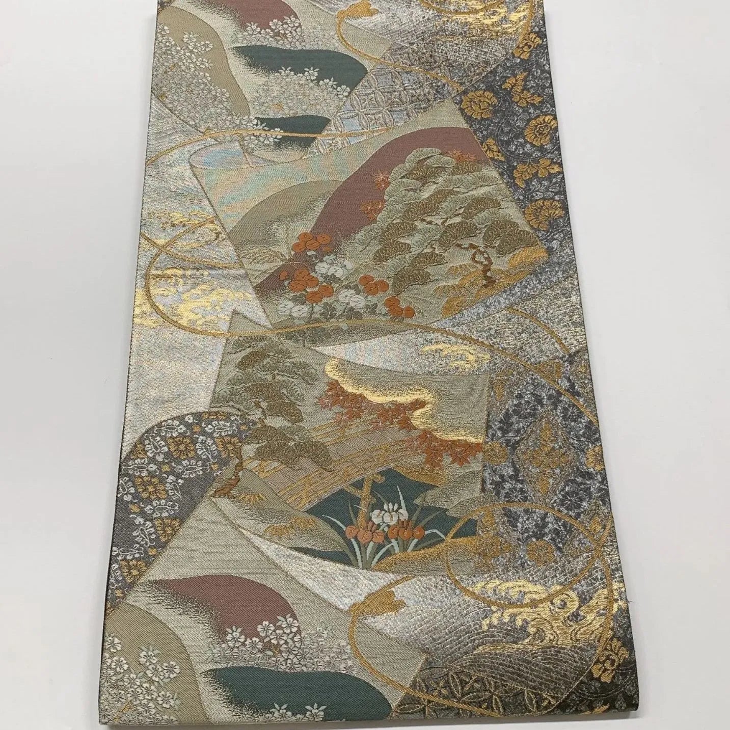 6589# Japanese Vintage Fukuro Obi Belt Kimono Fabric Silk Traditional