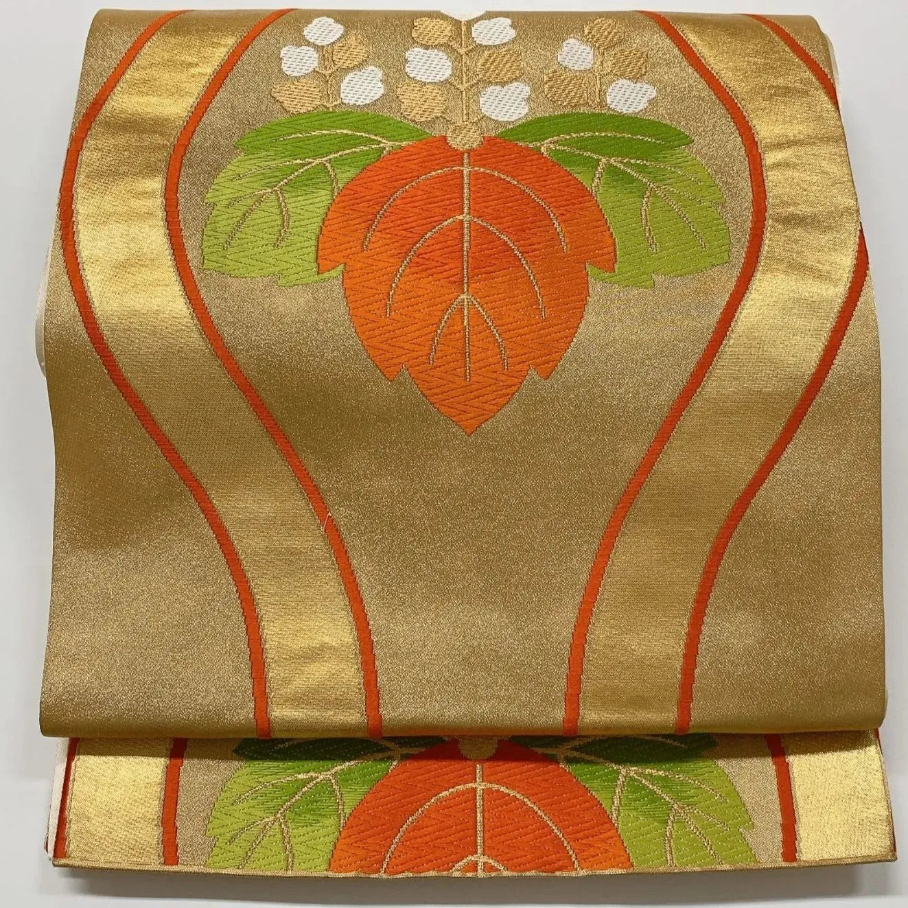 6595# Japanese Vintage Fukuro Obi Belt Kimono Fabric Silk Traditional Gold