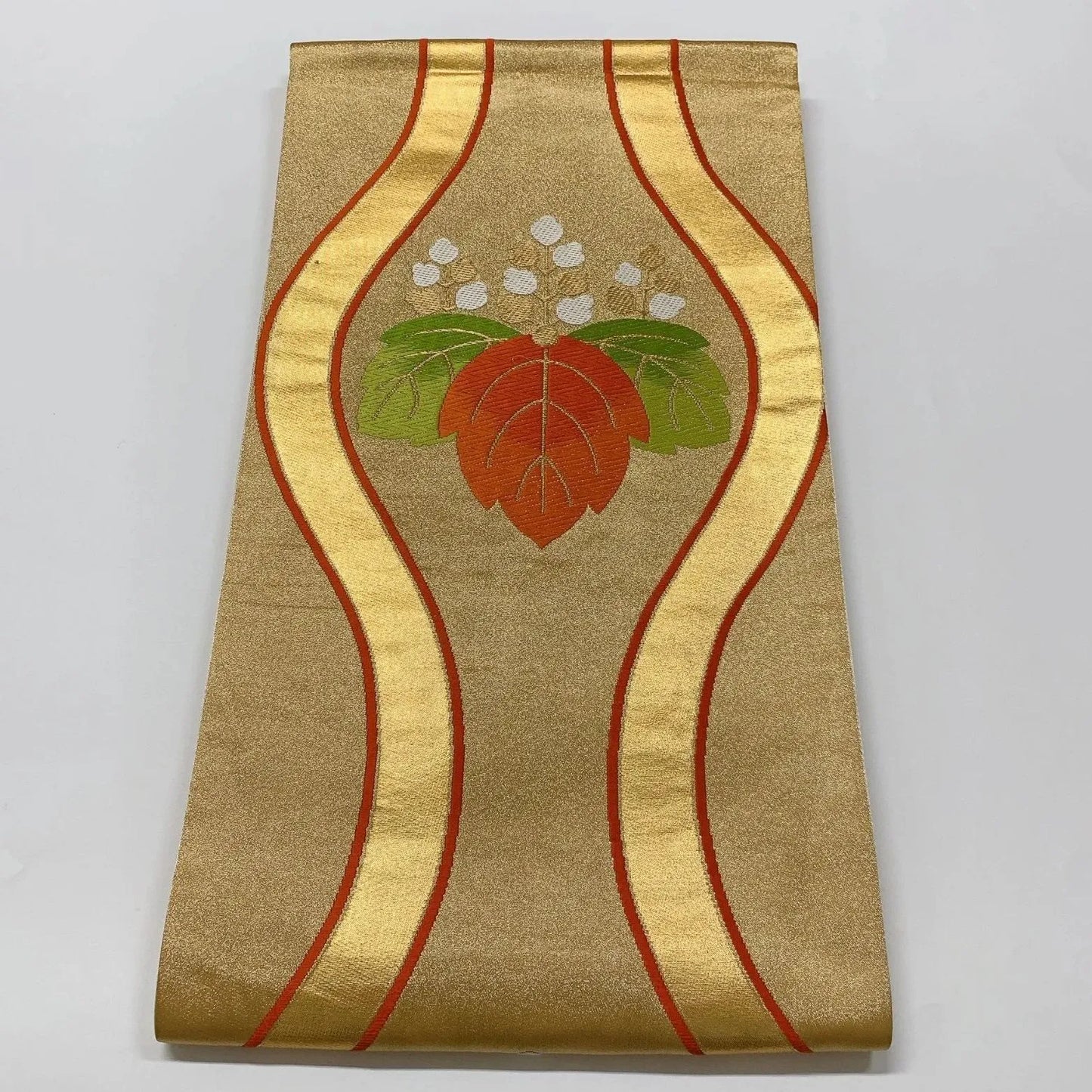 6595# Japanese Vintage Fukuro Obi Belt Kimono Fabric Silk Traditional Gold