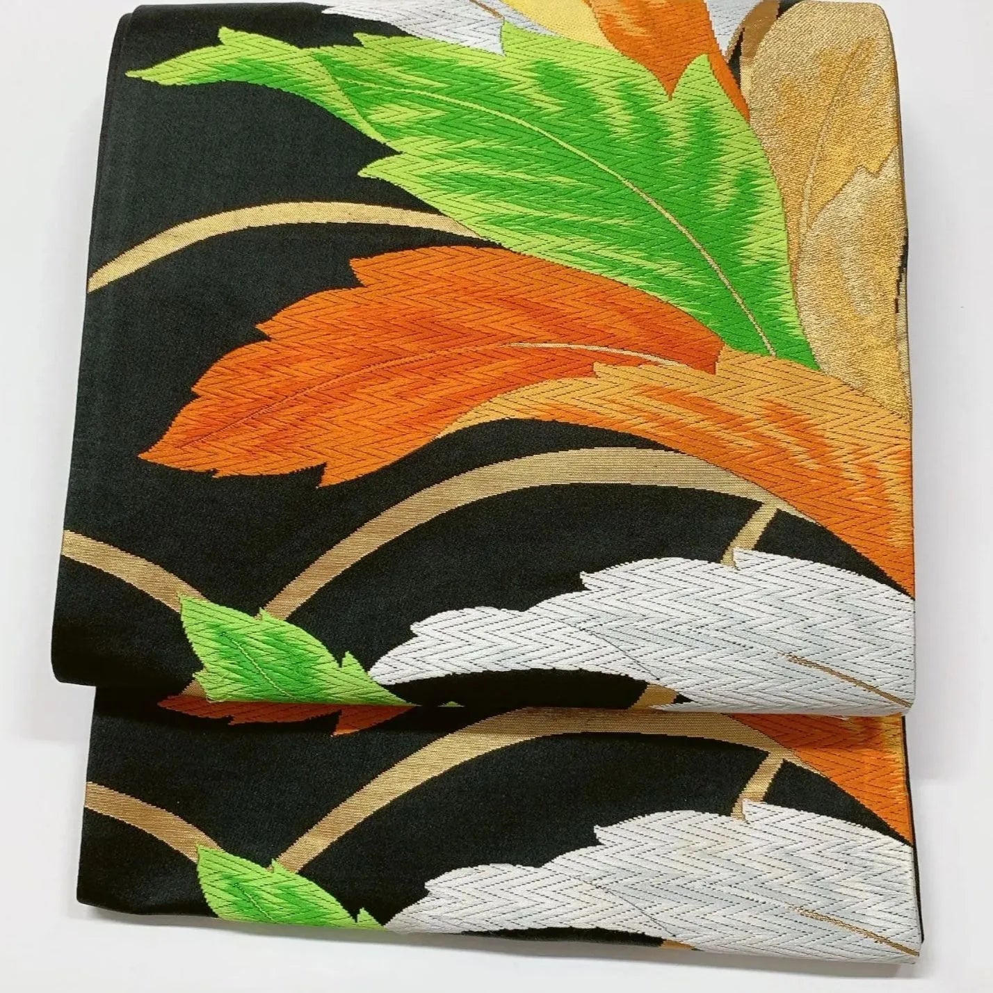 6596# Japanese Vintage Fukuro Obi Belt Kimono Fabric Silk Traditional Embroidery