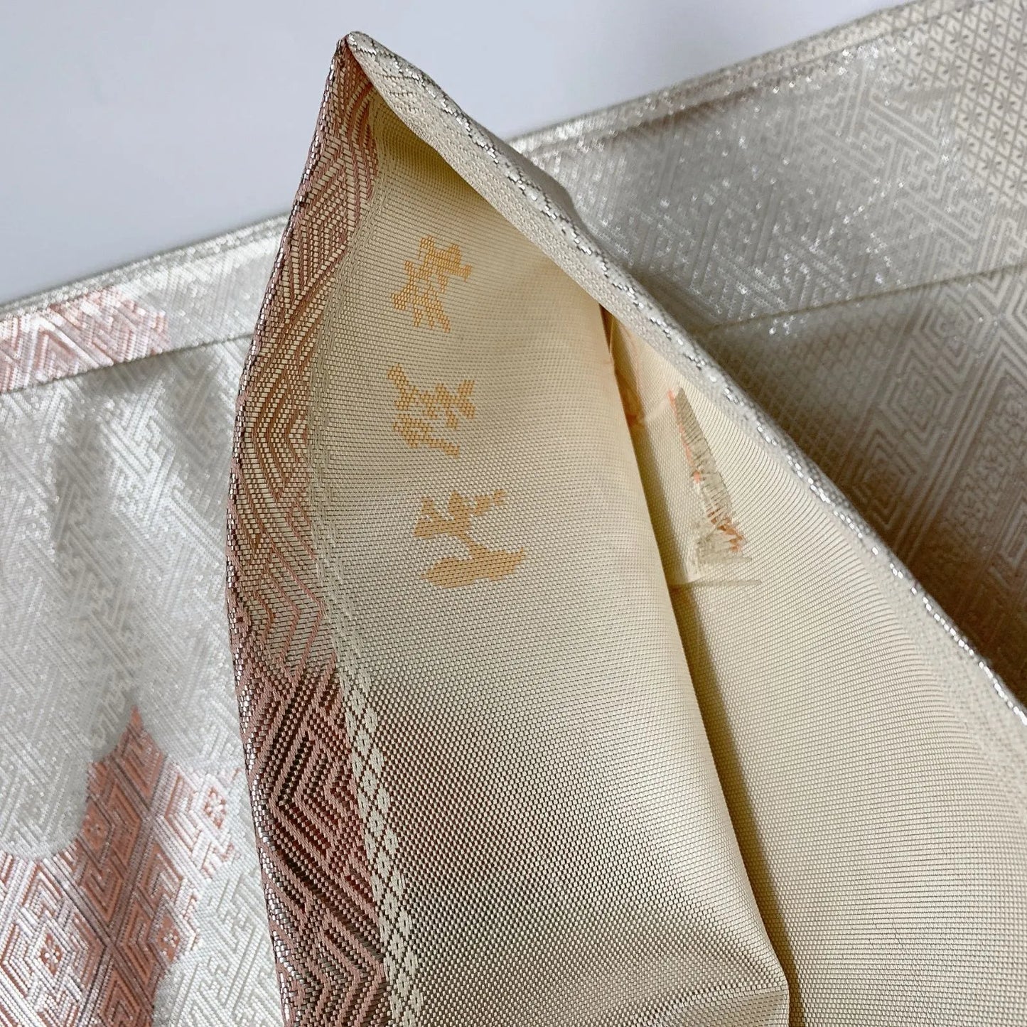 6600# Japanese Vintage Fukuro Obi Belt Kimono Fabric Silk Traditional Silver