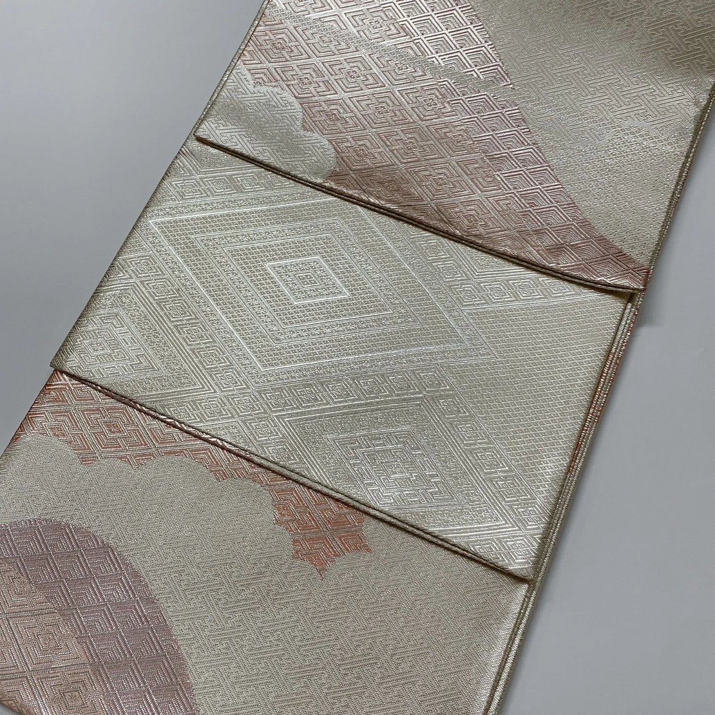 6600# Japanese Vintage Fukuro Obi Belt Kimono Fabric Silk Traditional Silver