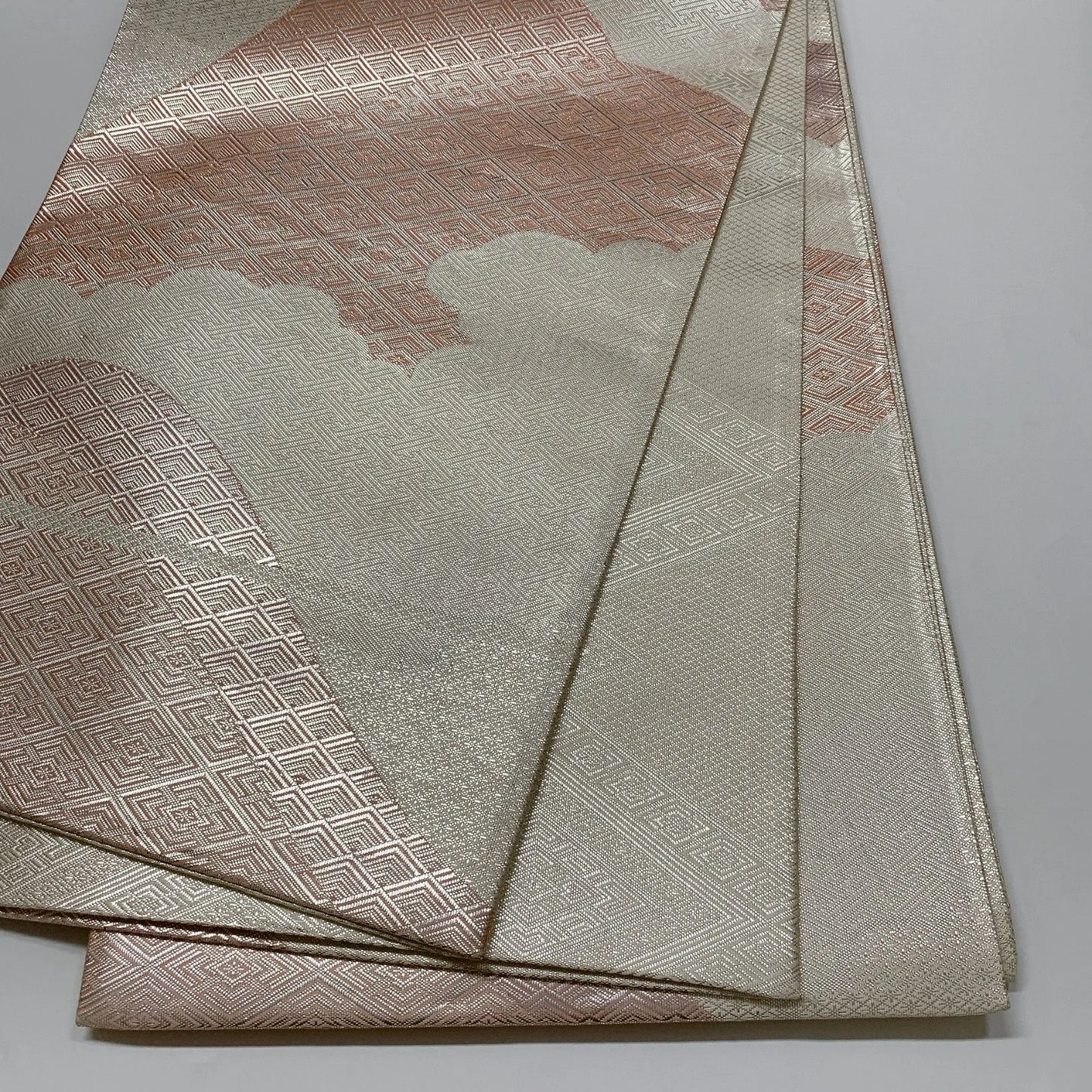6600# Japanese Vintage Fukuro Obi Belt Kimono Fabric Silk Traditional Silver