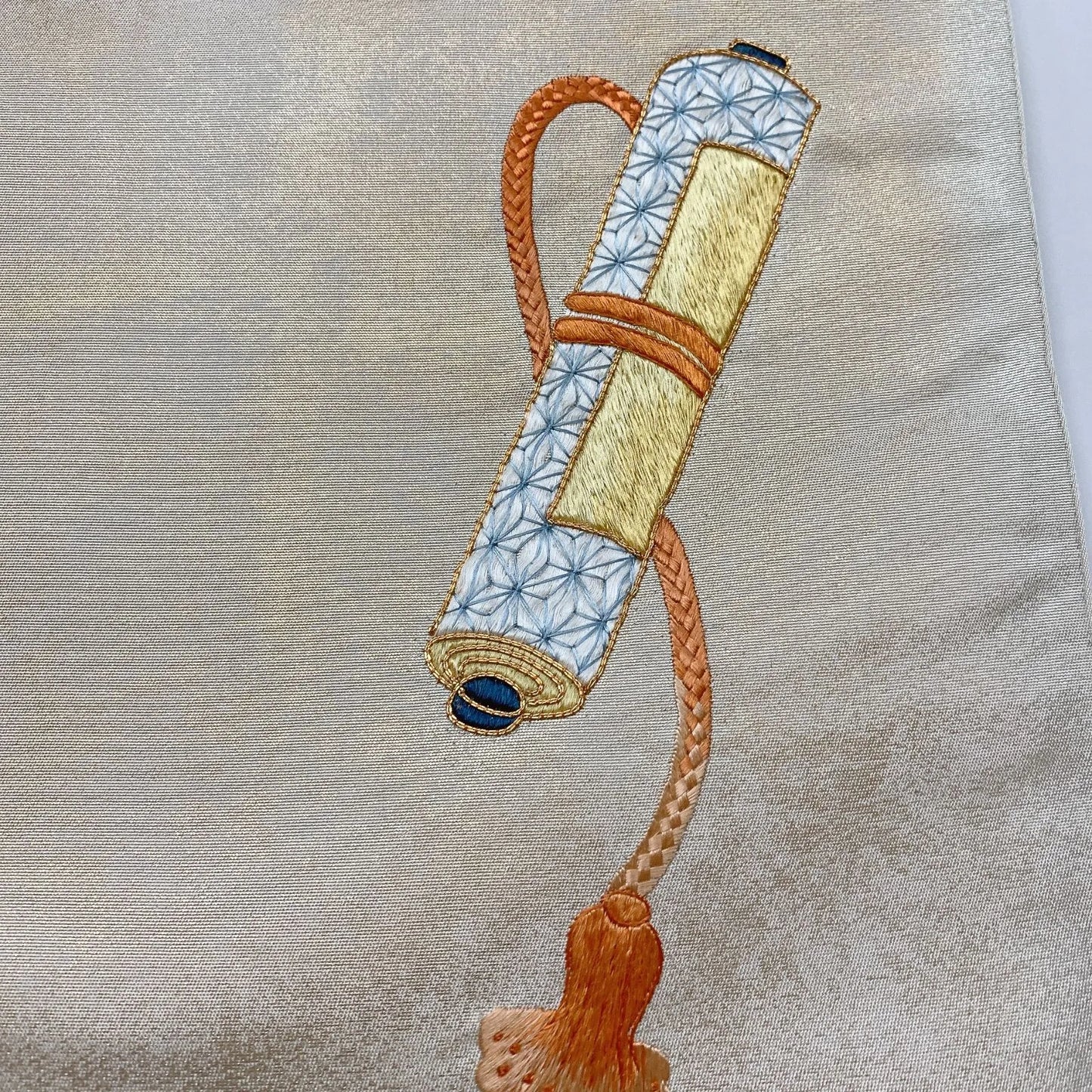 6609# Japanese Vintage Fukuro Obi Belt Kimono Fabric Silk Traditional Embroidery　