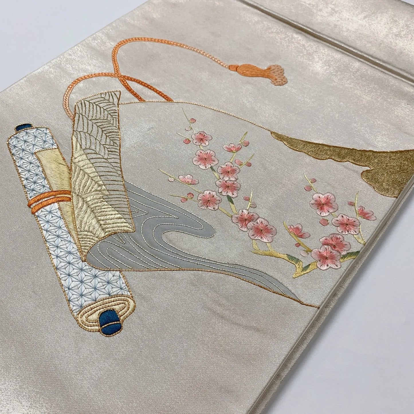 6609# Japanese Vintage Fukuro Obi Belt Kimono Fabric Silk Traditional Embroidery　