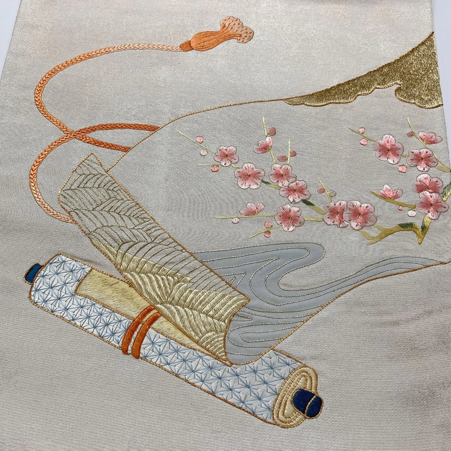 6609# Japanese Vintage Fukuro Obi Belt Kimono Fabric Silk Traditional Embroidery　