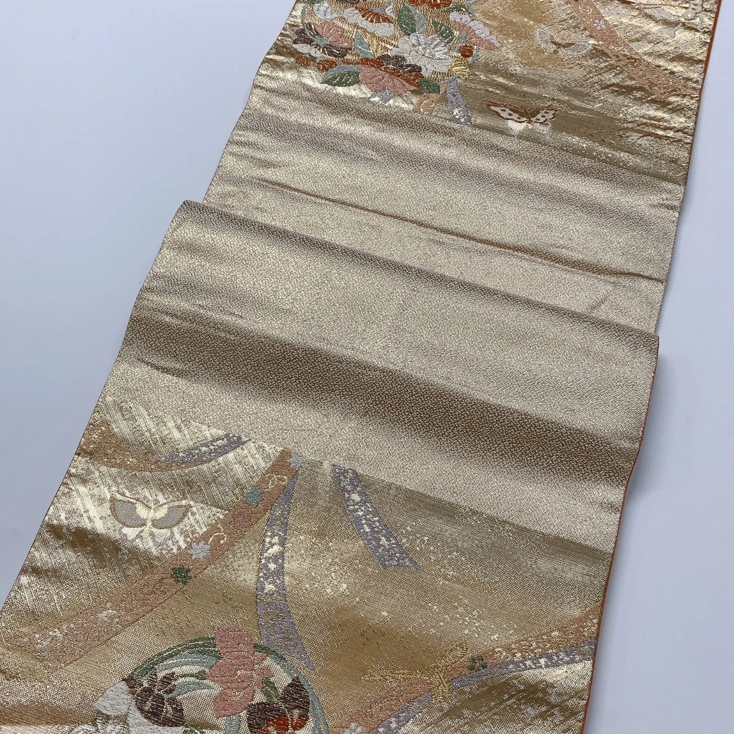6612# Japanese Vintage Fukuro Obi Belt Kimono Fabric Silk Traditional Gold