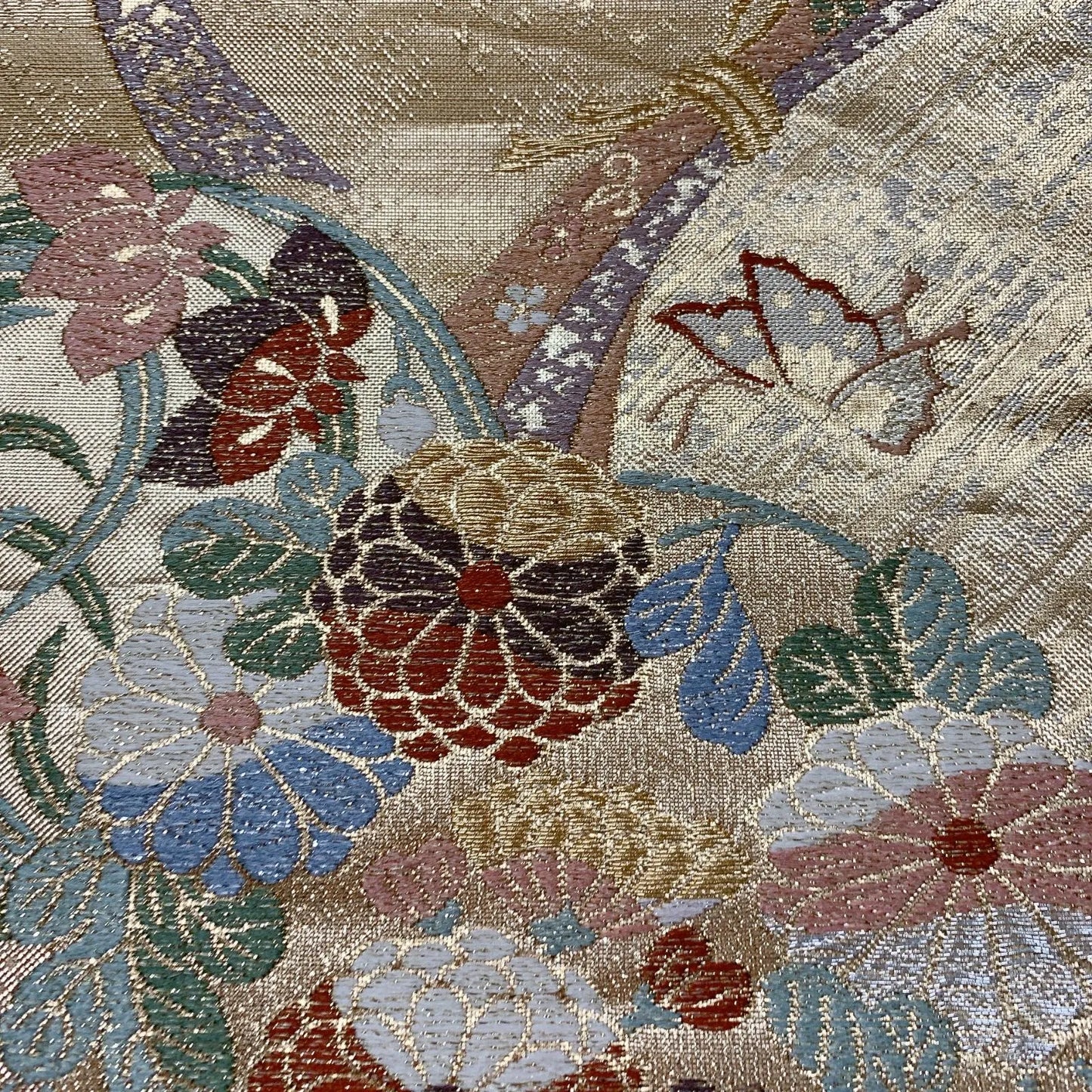 6612# Japanese Vintage Fukuro Obi Belt Kimono Fabric Silk Traditional Gold