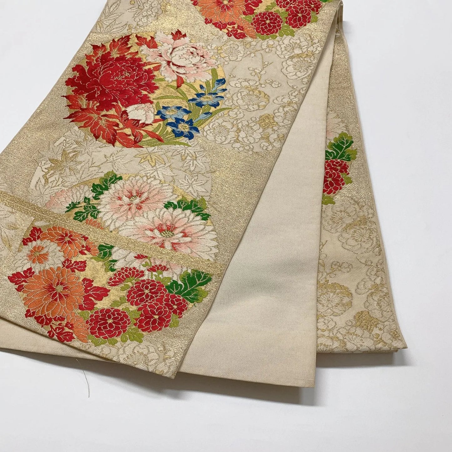 6613# Japanese Vintage Fukuro Obi Belt Kimono Fabric Silk Traditional Embroidery　