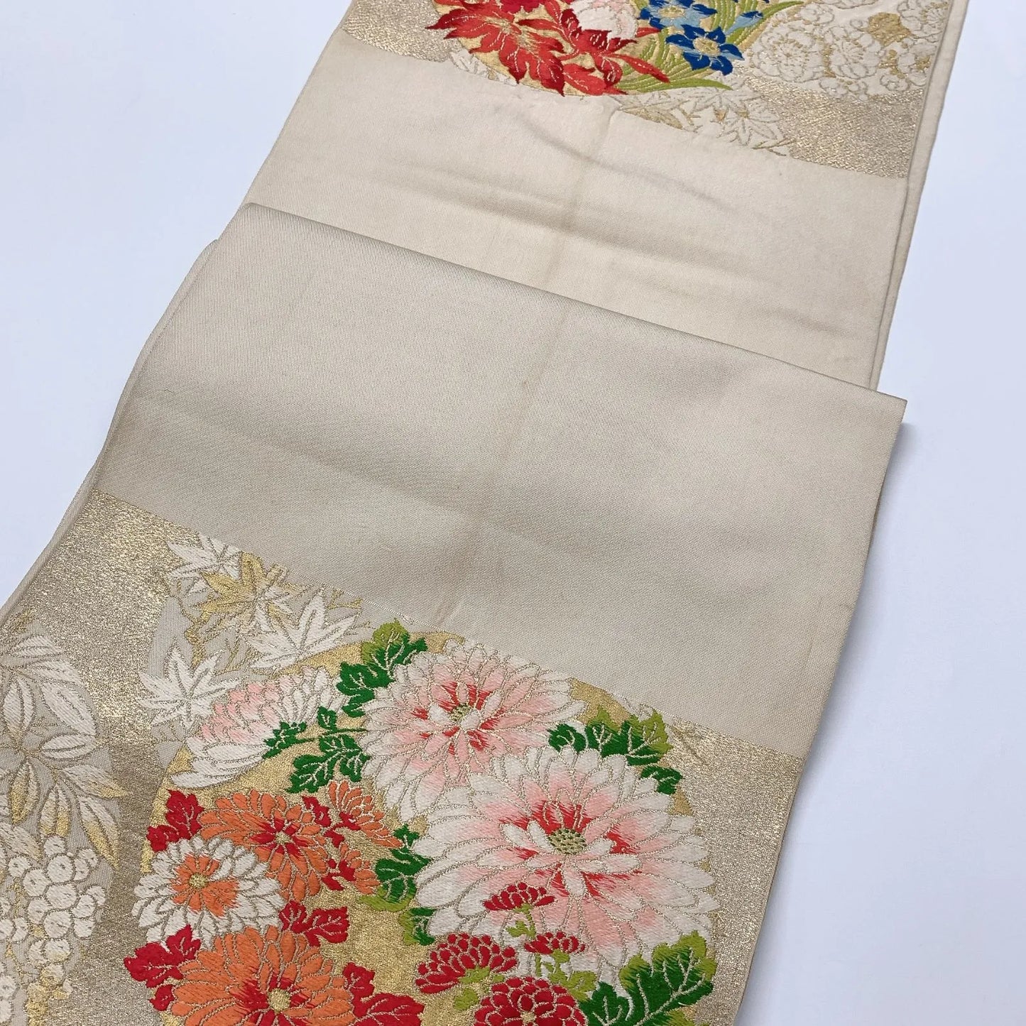6613# Japanese Vintage Fukuro Obi Belt Kimono Fabric Silk Traditional Embroidery　