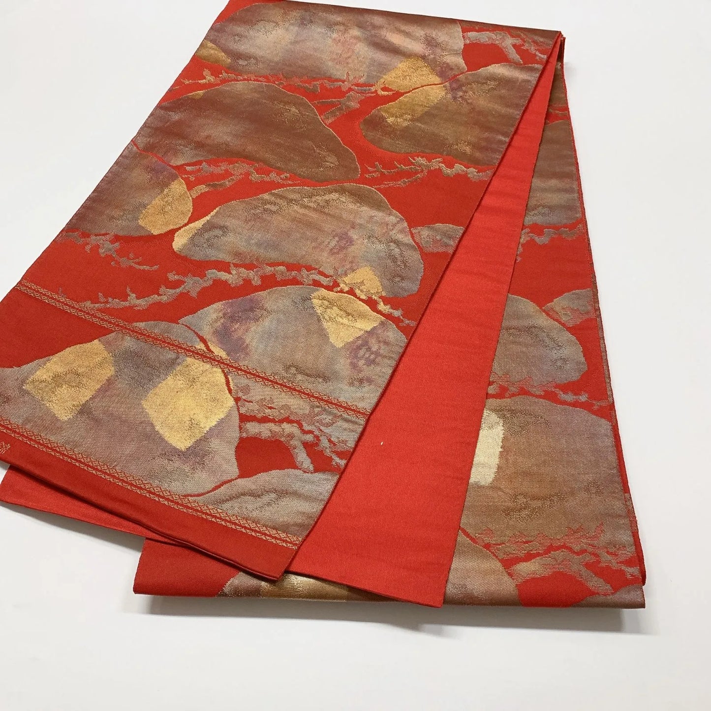 6614# Japanese Vintage Fukuro Obi Belt Kimono Fabric Silk Traditional Red