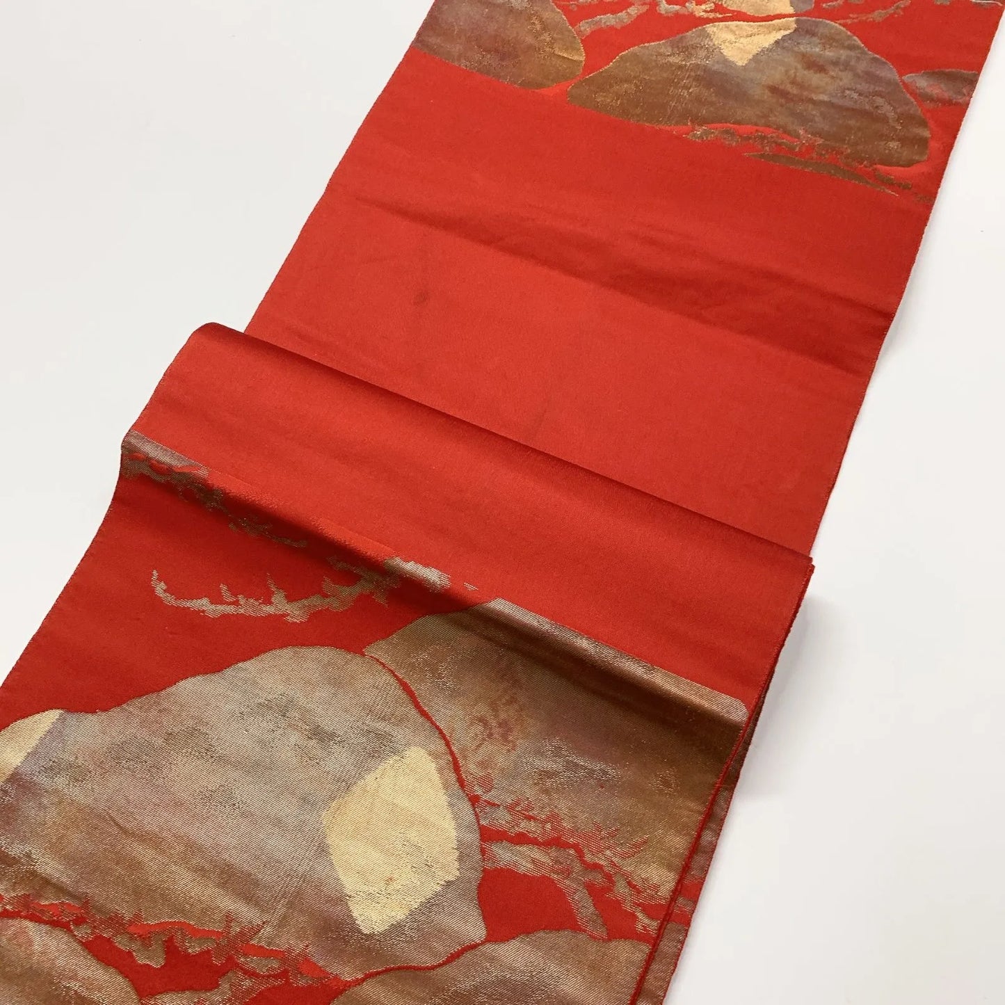 6614# Japanese Vintage Fukuro Obi Belt Kimono Fabric Silk Traditional Red